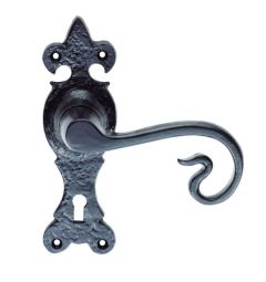 CURLY TAIL LEVER ON BACKPLATE LEVER LOCK BLACK ANTIQUE