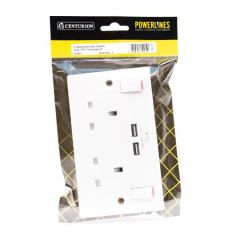 CENTURION POWERLINES 2 GANG SWITCHED SOCKET WITH USB