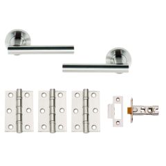 SULTAN INTERNAL DOOR PACK SATIN CHROME PLATE (1 X LATCH AND 1 PAIR 76MM BALL BEARING HINGES)