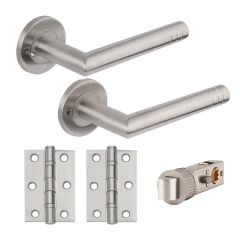 ECHO SMART LATCH PRIVACY DOOR PACK - SATIN STAINLESS STEEL FINISH HANDLES, 3" HINGES