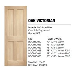OAK VICTORIAN 4P UNFINISHED SOLID FD30 FIRE DOOR 78 X 27 X 44MM