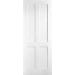 White primed Victorian 4-panel FD30 fire door with solid core and traditional styling