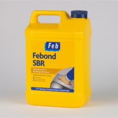 Febond SBR 5L waterproof and bonding admixture for enhancing concrete and mortar performance.