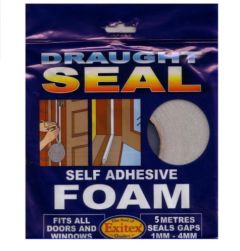 DRAUGHT SEAL SELF ADHESIVE FOAM 5MT X 6MM WIDE WHITE EXITEX