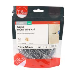 TIMCO BRIGHT ROUND WIRE NAILS 40 X 2.65MM (500G BAG)