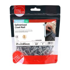 TIMCO GALVANISED CLOUT NAILS 25 X 2.65MM (500G BAG)