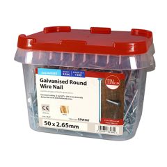 TIMCO GALVANISED ROUND WIRE NAILS 50 X 2.65MM  (2.5KG TUB)