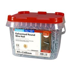 TIMCO GALVANISED ROUND WIRE NAILS 65 X 2.65MM (2.5KG TUB)