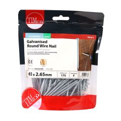 TIMCO GALVANISED ROUND WIRE NAILS 65 X 2.65MM (500G BAG)