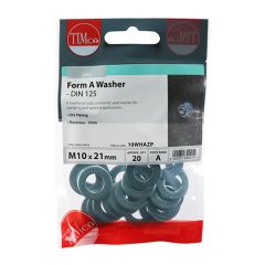 TIMCO M10 X 21MM FORM A WASHER DIN 125 - BZP (BAG 20)